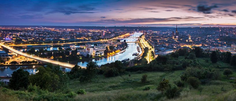 Panorama of Rouen at sunset. Rouen, Normandy, France.