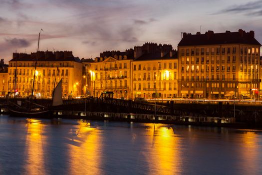 Nantes panorama across Loire River. Nantes, Pays de la Loire, France.