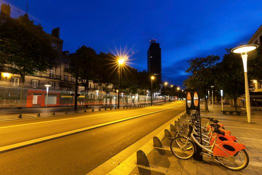 Streets of Nantes at dawn. Nantes, Pays de la Loire, France.