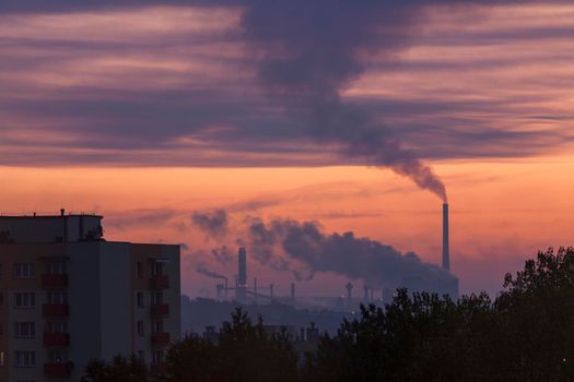 Chimneys around Dabrowa Gornicza. Dabrowa Gornicza, Slaskie, Poland.