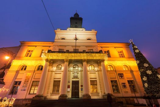 Lublin City Hall at night. Lublin, Lubelskie, Poland.