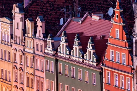 Old architecture of Market Square in Wroclaw - aerial photo. Wroclaw, Lower Silesian, Poland.