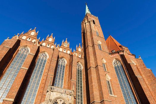 Wroclaw Cathedral and blue sky. Wroclaw, Lower Silesian, Poland.