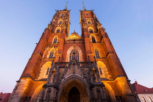 Wroclaw Cathedral at night. Wroclaw, Lower Silesian, Poland.