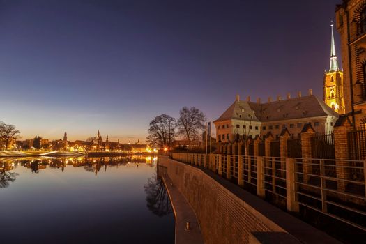 Old Town of Wroclaw - panorama across the river. Wroclaw, Lower Silesian, Poland.