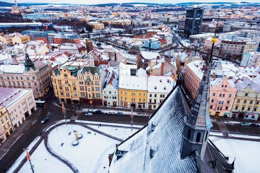 Republic Square in Pilsen - aerial view. Pilsen, Bohemia, Czech Republic.