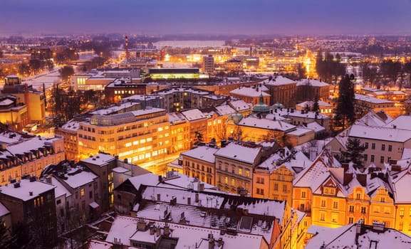 Winter panorama of Hradec Kralove. Hradec Kralove, Bohemia, Czech Republic.