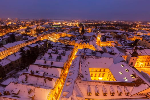 Winter panorama of Hradec Kralove - aerial view. Hradec Kralove, Bohemia, Czech Republic.