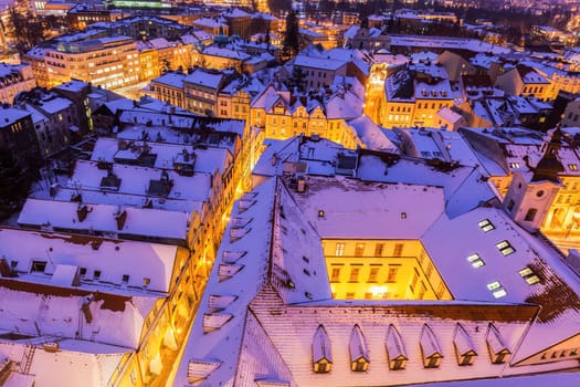 Winter panorama of Hradec Kralove. Hradec Kralove, Bohemia, Czech Republic.