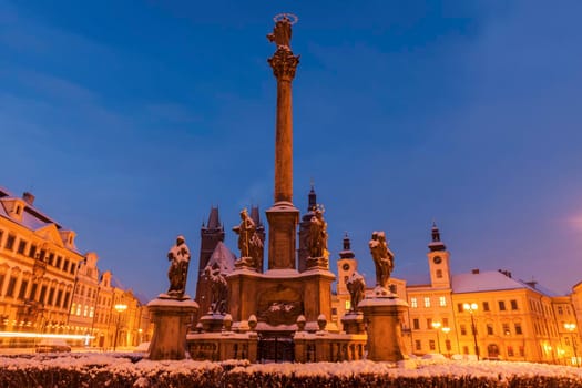 Plague column on Main Square in Hradec Kralove, Bohemia, Czech Republic.