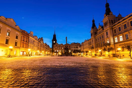 City Hall and Plague Column on Pernstynske Square in Pardubice. Pardubice, Bohemia, Czech Republic.