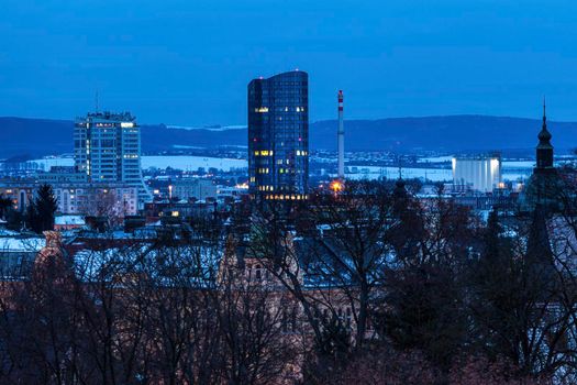 Panorama of Olomouc at nigth. Olomouc, Olomouc Region, Czech Republic.