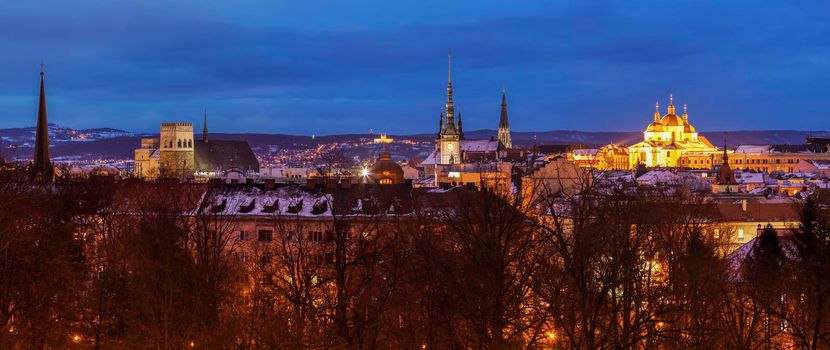 Panorama of Olomouc at night. Olomouc, Olomouc Region, Czech Republic.