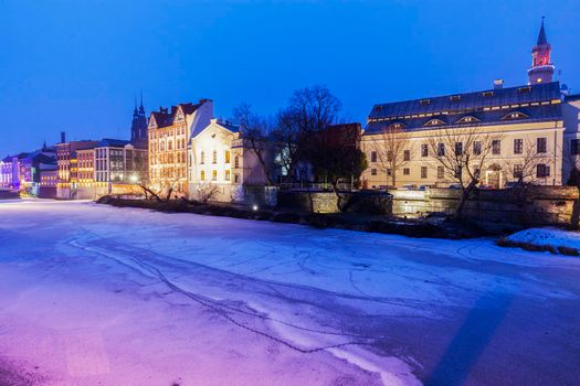 Old town of Opole across Oder River. Opole, Opolskie, Poland.