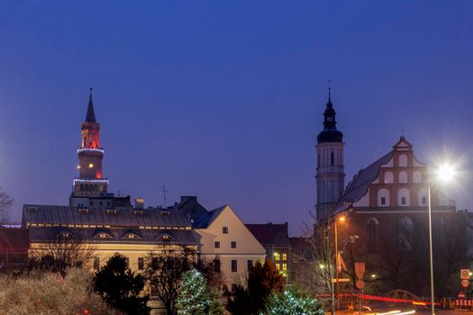 Old town of Opole seen in rain. Opole, Opolskie, Poland.