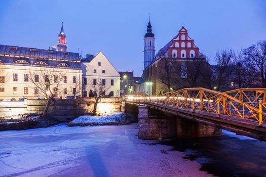 Old town of Opole across Oder River. Opole, Opolskie, Poland.