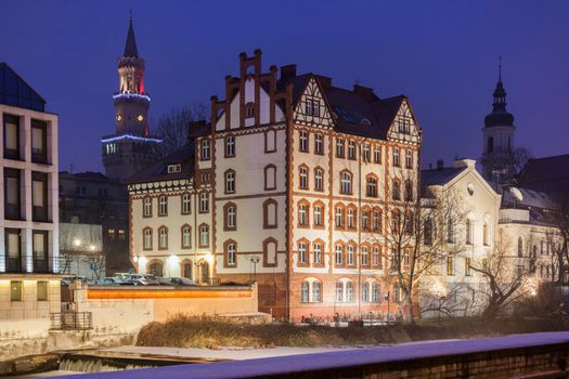 Old town of Opole across Oder River. Opole, Opolskie, Poland.