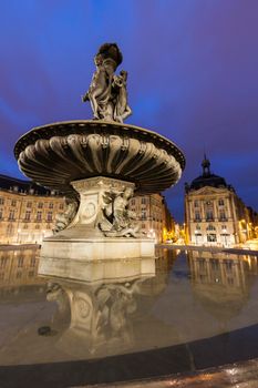 Fontaine des Trois Graces on Place de la Bourse in Bordeaux. Bordeaux, Nouvelle-Aquitaine, France.