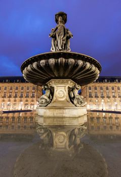 Fontaine des Trois Graces on Place de la Bourse in Bordeaux. Bordeaux, Nouvelle-Aquitaine, France.