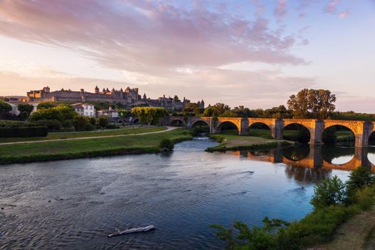 The Old Bridge in Carcassonne. Carcassonne, Occitanie, France.