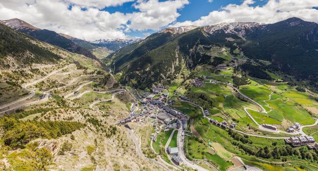 Panorama of Canillo - aerial view. Canillo, Andorra.