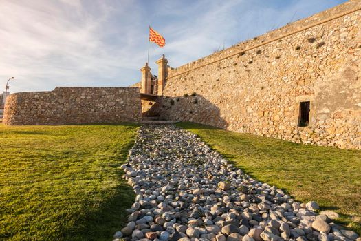 Fort of Sant Jordi in Tarragona seen at sunset. Tarragona, Catalonia, Spain.