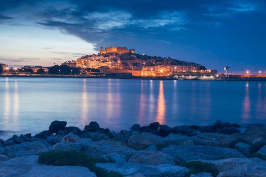 Peniscola panorama at dawn. Peniscola, Valencian Community, Spain.