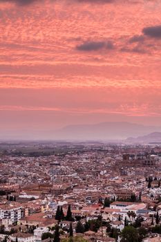 Panorama of Granada at sunset. Granada, Andalusia, Spain.