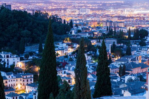 Panorama of Granada at evening. Granada, Andalusia, Spain.