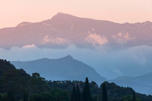 Sierra Nevada National Park seen from Granada. Granada, Andalusia, Spain.