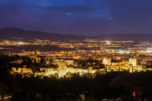 Evening panorama of Granada - aerial photo. Granada, Andalusia, Spain.