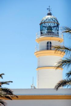 Sacratif Lighthouse against blue sky. Andalusia, Spain.