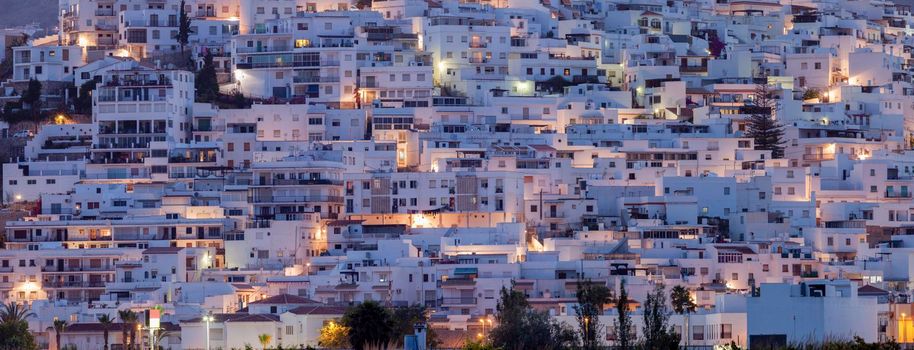 Panorama of Salobrena at evening. Salobrena, Andalusia, Spain.