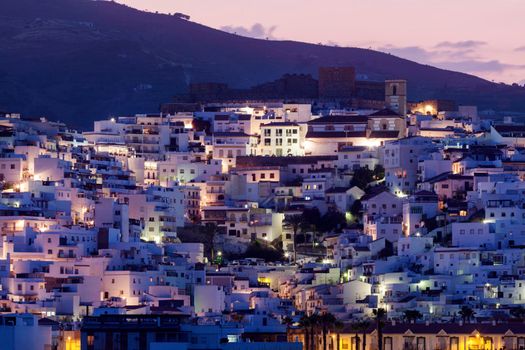 Panorama of Salobrena at sunset. Salobrena, Andalusia, Spain.