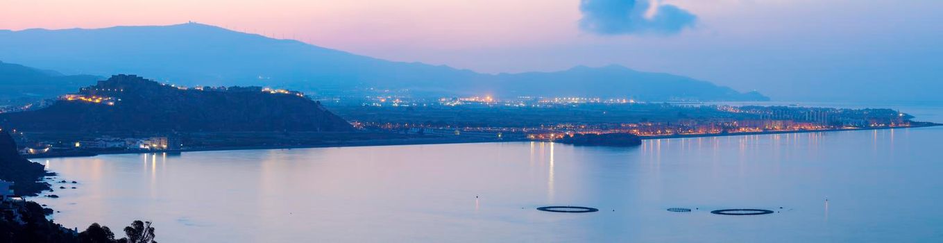 Panorama of Salobrena at sunrise. Salobrena, Andalusia, Spain.