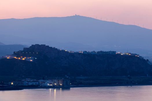Panorama of Salobrena at sunrise. Salobrena, Andalusia, Spain.