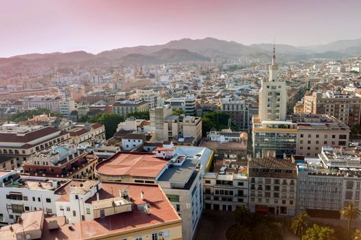 Architecture of Malaga seen at sunset. Malaga, Andalusia, Spain.