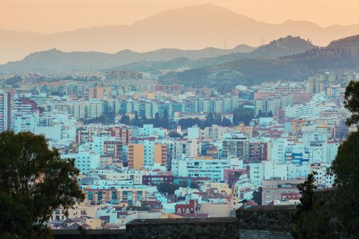 Architecture of Malaga at sunset. Malaga, Andalusia, Spain.