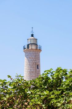 Calaburras lighthouse and blue sky. Fuengirola, Andalusia, Spain.