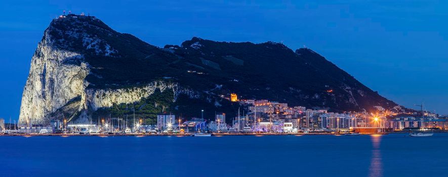 Panorama of Gibraltar seen from La Linea de la Concepcion. Gibraltar.