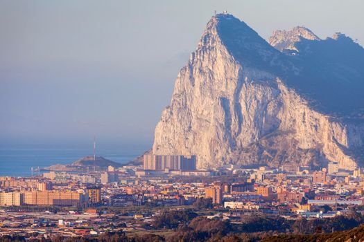 Panorama of Gibraltar seen from La Linea de la Concepcion. La Linea de la Concepcion, Andalusia, Spain.