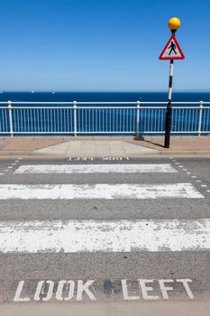 Look left - street crossing seen in Gibraltar 