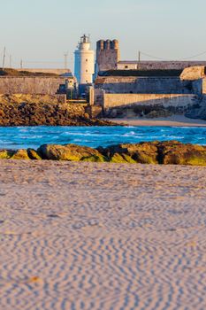 Lighthouse on Palomas Island in Tarifa. Tarifa, Andalusia, Spain.