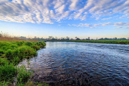 Summer Sunny dawn on the river . nature of Russia . Spaces. River. Photo for the picture. Summer landscape. For printed products. Magazine cover. wall murals. Beautiful summer landscape