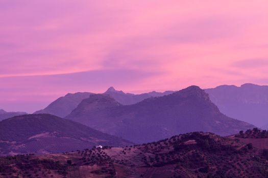 Andalusia panorama at sunset. Olvera, Andalusia, Spain.
