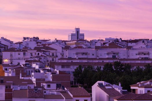 Panorama of Olvera at sunset. Olvera, Andalusia, Spain.