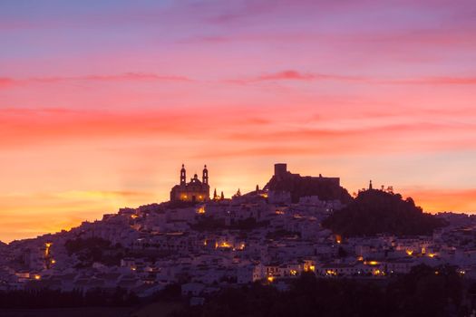 Olvera panorama at sunset. Olvera, Andalusia, Spain.