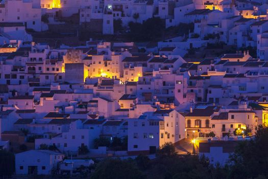Houses of Olvera at night. Olvera, Andalusia, Spain.
