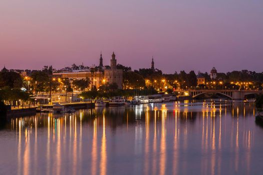 Architecture of Seville along Guadalquivir River. Seville, Andalusia, Spain.