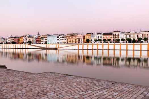Architecture of Seville along Guadalquivir River. Seville, Andalusia, Spain.